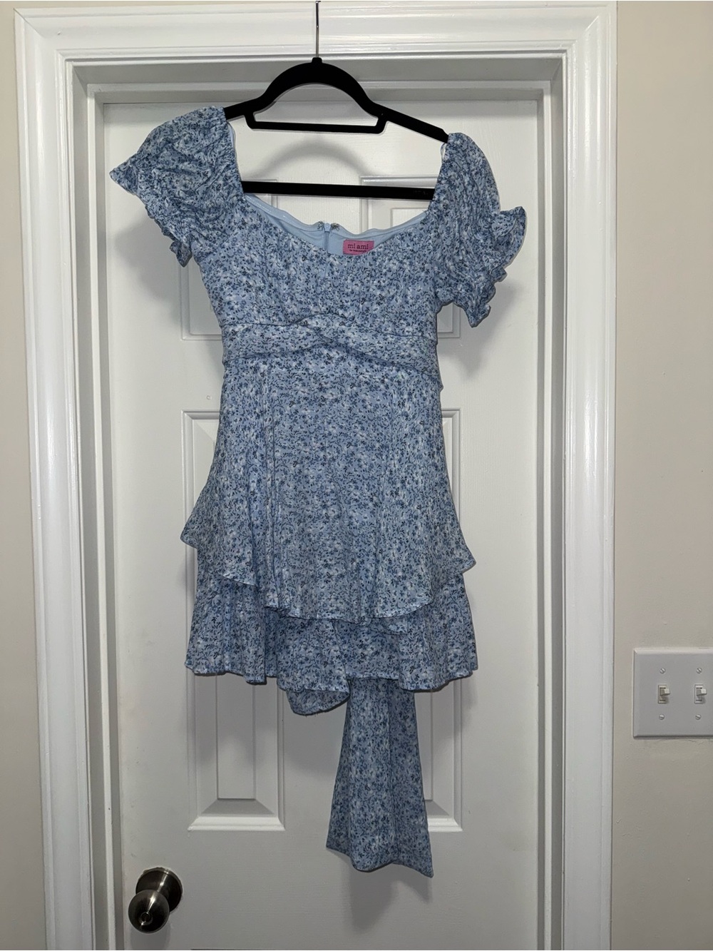 Francescaโs Floral Ruffle Mini Romper in Blue & White Like New